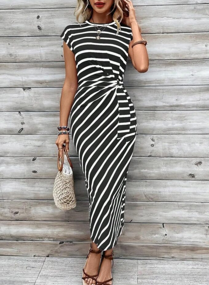 Stilvolles, elegantes gestreiftes langes Kleid – Bild 3