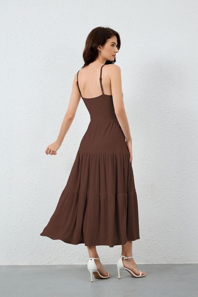 Women's Spaghetti Strap V Neck Dress Tiered Pleated Casual Beach Sundress – Bild 2