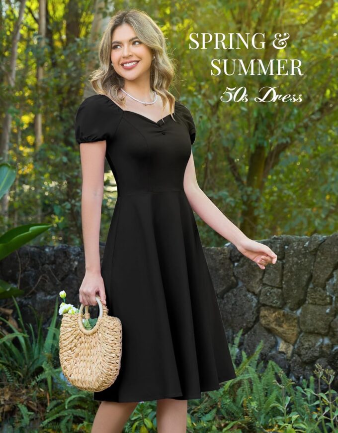 Wedtrend Women's 1940s Dress with Sleeve Midi Vintage Dress Swing Cocktail Dress Retro Cottagecore Dress – Bild 5
