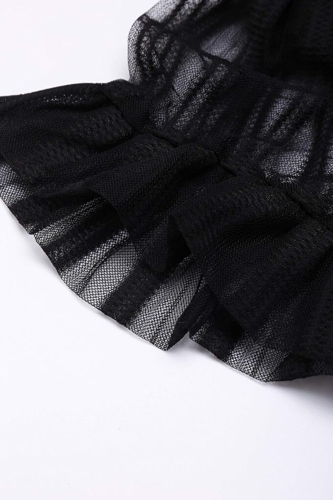 Women Sexy Lace Off Shoulder Mesh See Through Long Pleated Maxi Dress Club Party Gown – Bild 3