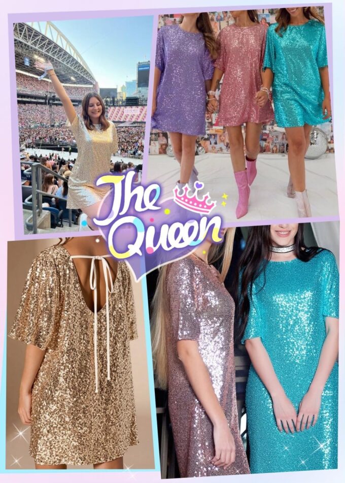 Women's Crew Neck Sequin Dress for Women Sexy V Neck Shirt Dress Sparkly Half Sleeve Loose Party Club Cocktail Dress – Bild 5