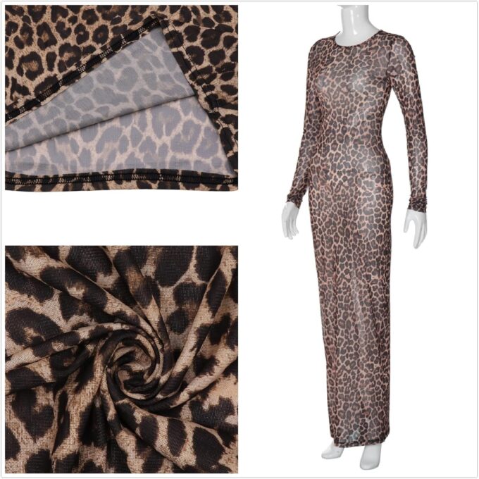 MINGSEECESS Women Sexy See Through Leopard Print Long Sleeve Mock Neck Bodycon Cover Up Party Club Maxi Dress – Bild 5