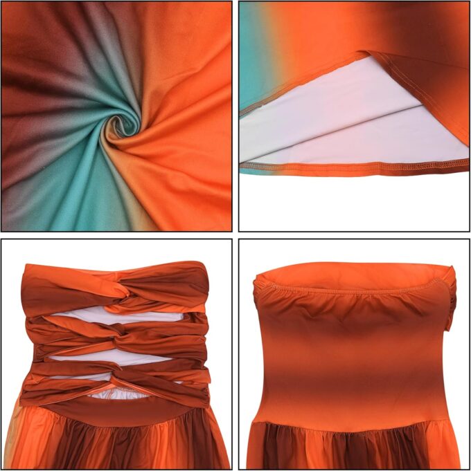 AIBEARTY Women's Sexy Tie Dye Off Shoulder Maxi Dress Gradient Cut Out Strapless Flowy Sundress Beach Long Dresses – Bild 7