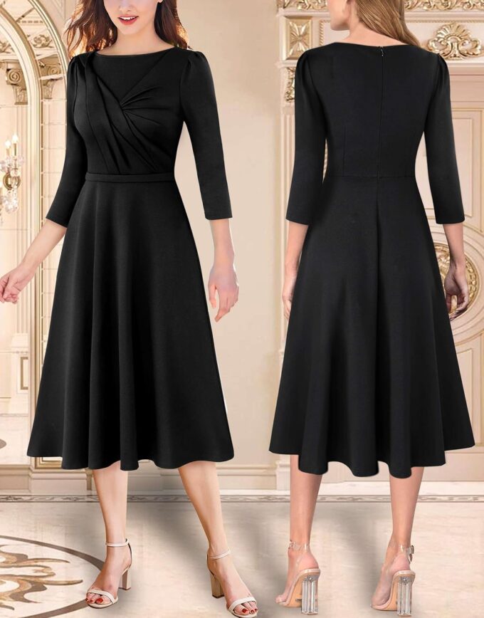 VFSHOW Damen 2024 Business Büro Arbeit Professional Elegant Slim Midi A-Linie Fit und Flare Kleid – Bild 2