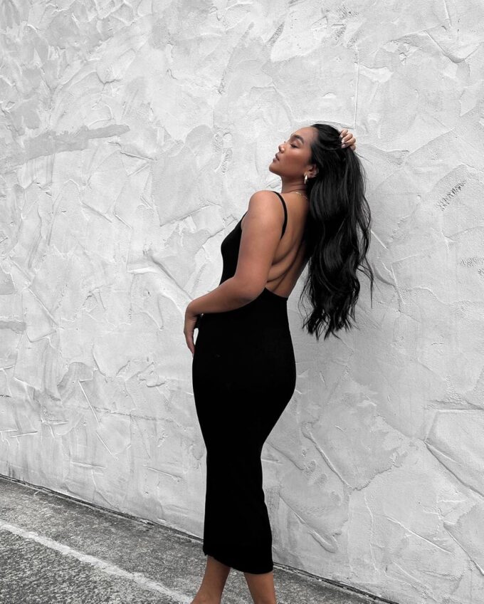 KMBANGI Women Cutout Black Backless Maxi Dress Sexy Sleeveless Cocktail Midi Dresses Bodycon Spaghetti Strap Long Dress – Bild 3