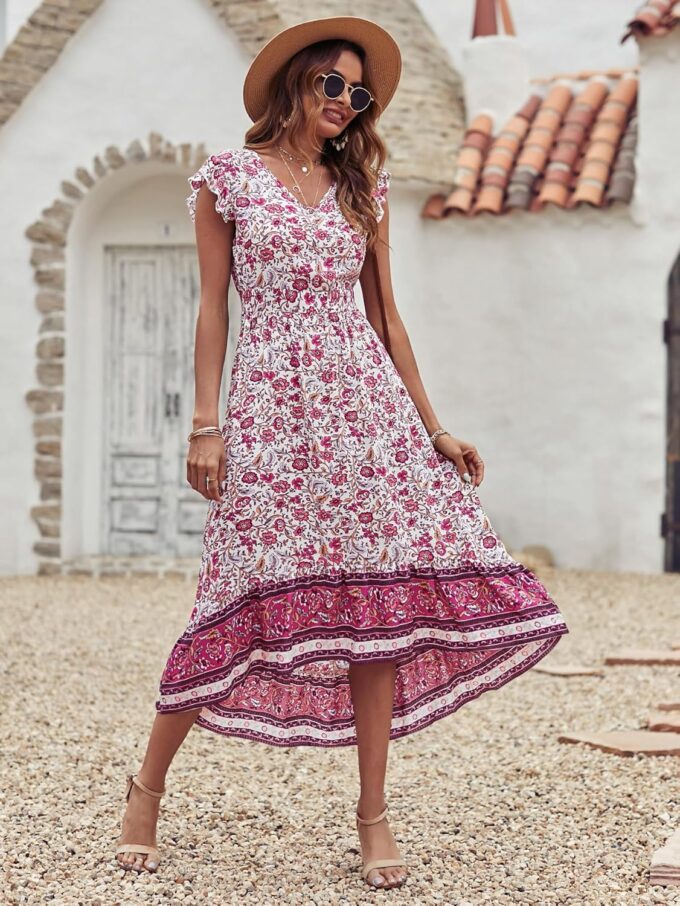 PRETTYGARDEN Women's Summer Maxi Dress Casual Floral V Neck Cap Sleeves Boho High Low Flowy Midi Long Sun Dresses – Bild 4