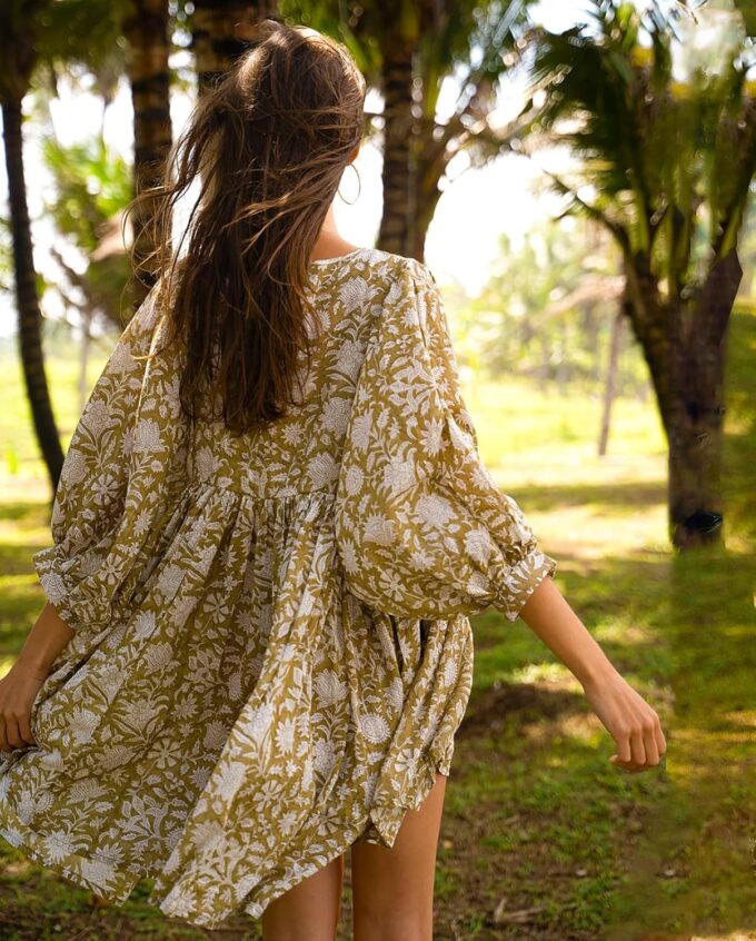 Womens Summer Dresses Casual Boho Floral Babydoll Balloon Sleeve Half Open Tether Flowy Short Beach Dress – Bild 3