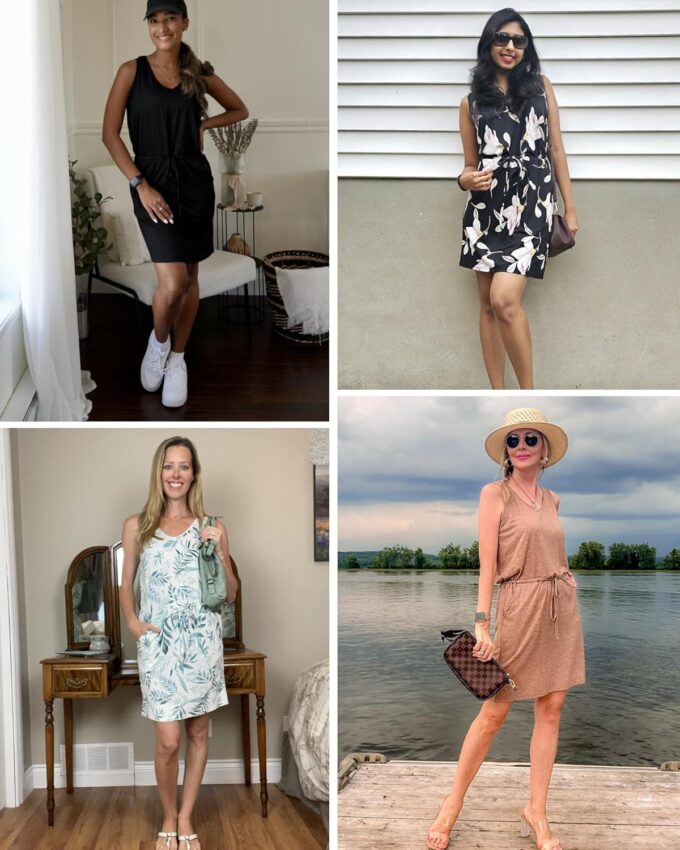 AUSELILY Womens Summer Dresses Casual Sleeveless V-Neck Drawstring Waist Beach Cover up Mini Short Swing Dress with Pockets – Bild 5