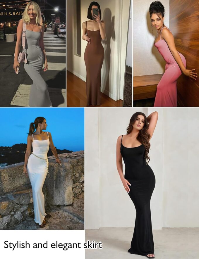 Buauty Womens Summer Dress Bodycon Maxi Dress Sleeveless Casual Long Dresses 2025 Spaghetti Strap Slip Elegant Evening Party – Bild 6