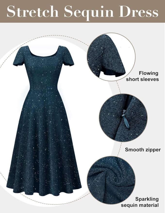 BeryLove Prom Dress for Teens: Sequin Formal Party Dress with Flutter Short Sleeves for Wedding & Cocktail Evening Events – Bild 7