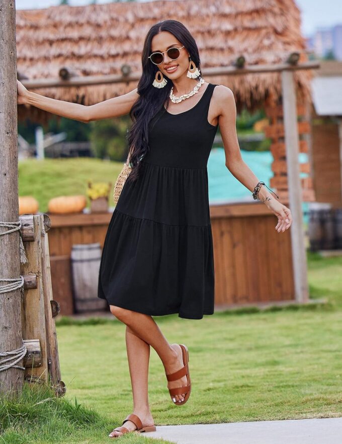 Zeagoo Womens Summer Sundress Boho Floral Casual Tank Dresses with Pockets Sleeveless Tiered Swing A Line Beach Dress – Bild 3