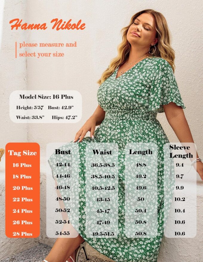 Hanna Nikole Women's Plus Size Summer Floral Dress Casual Short Sleeve Sundress Swing A Line Maxi Dresses with Pockets – Bild 6