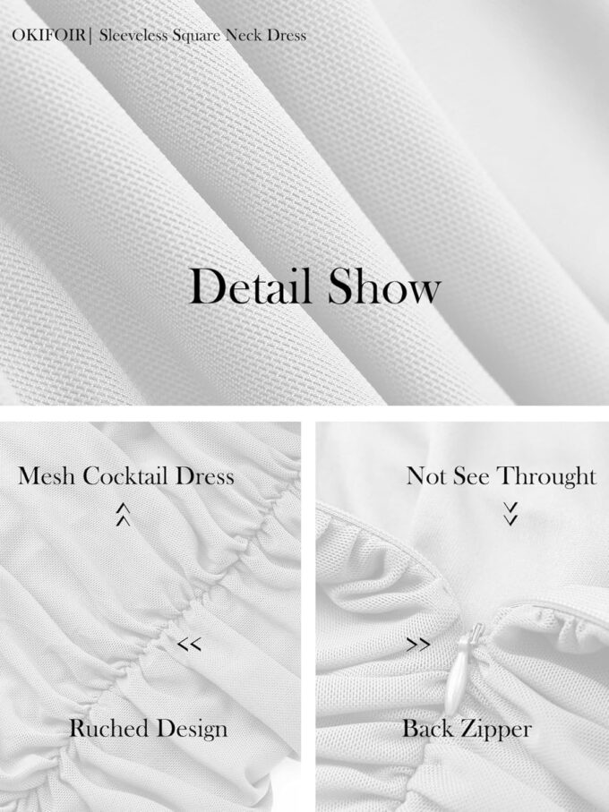 Square Neck Bodycon Dress for Women Sexy Ruched Stretchy Cocktail Party Midi Dresses – Bild 6