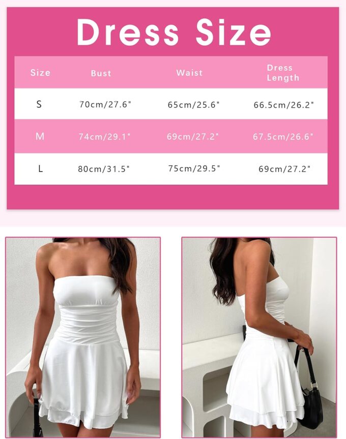 Meladyan Women’s Solid Strapless Tube Mini Dress Sleeveless Flowy Bustier Swing Dress Off Shoulder Ruched Beach Summer Dress – Bild 8