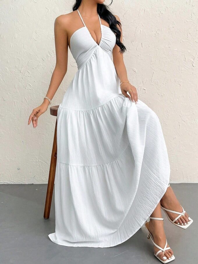 Narecte Women's Maxi Summer Dresses Halter V Neck Beach Dresses for Women A-Line Casual Dress for Vacation – Bild 4