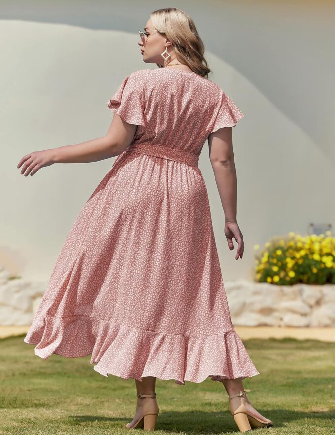 IN'VOLAND Plus Size Womens Floral Summer Dress Casual Wrap V Neck Short Sleeve Belted Beach Bohemian Maxi Dress – Bild 6