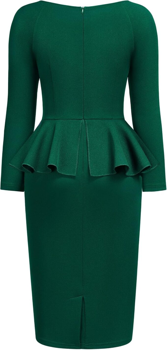 AISIZE Women's Vintage Square Neck Long Sleeve Peplum Cocktail Party Dress – Bild 4