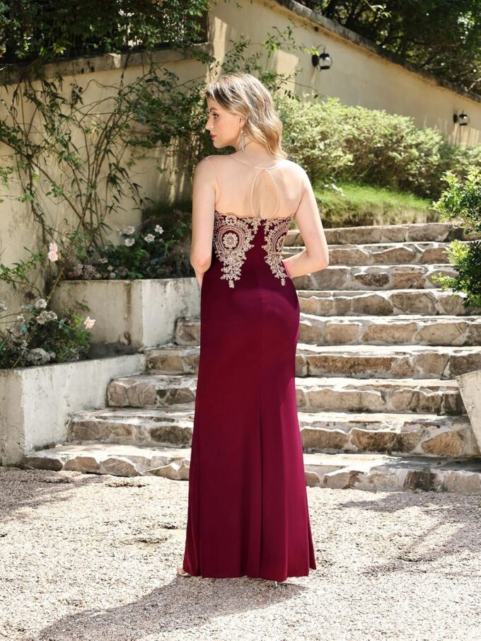 Adult Prom Dress for Women - Gold Lace Applique Long Sheer Illusion Mermaid Formal Dresses Evening Gown – Bild 7