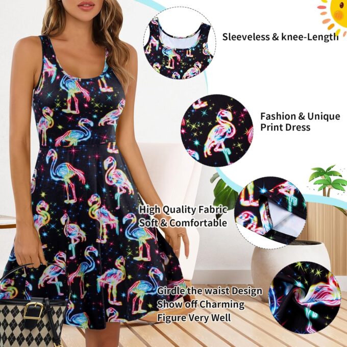 uideazone Women's Sleeveless Scoop Neck Summer Beach Casual Midi A Line Dress – Bild 3