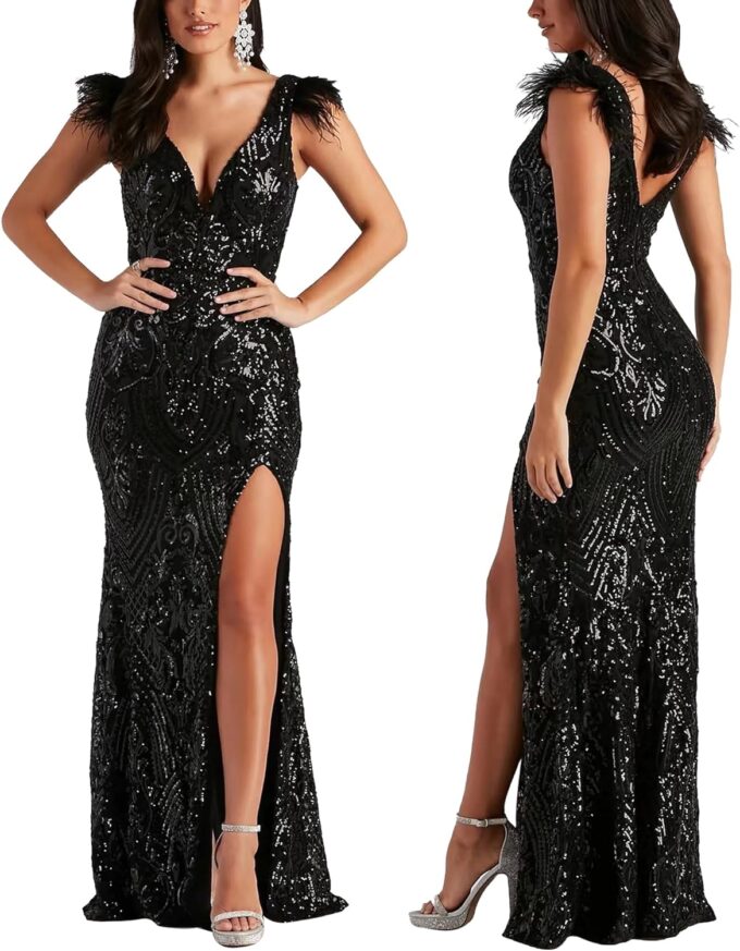 PORRCEY Women's Sexy Elegant Sparkly Sequins Evening Dress Party Club Night Outfits – Bild 3