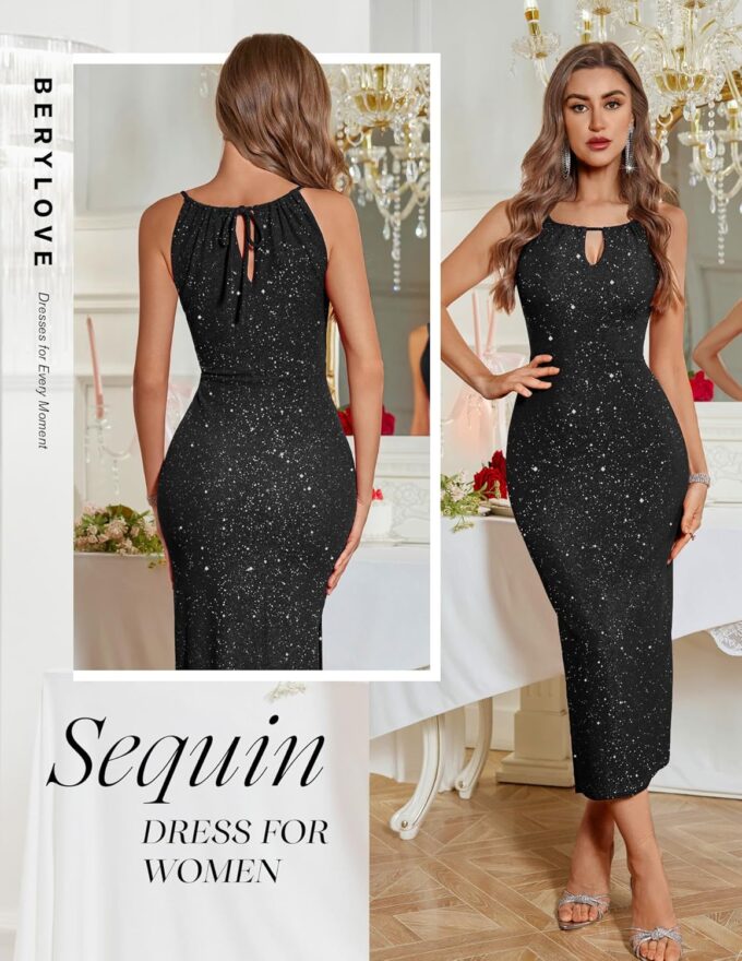 BeryLove Cocktail Formal Sequin Prom Wedding Guest Glitter Sparkly Long Dress – Bild 2