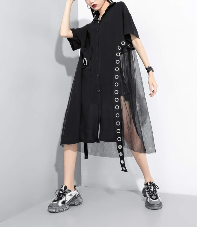 ellazhu Women's Black Short Sleeve Casual Mesh Tunic T-Shirt Dress GY2271 – Bild 3