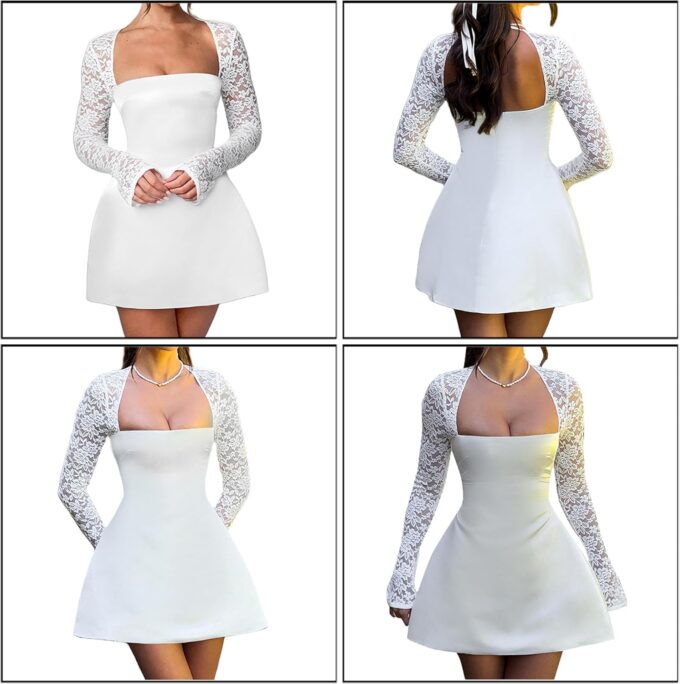 Women's Elegant Lace Sleeve Mini Dress A Line Short Dress Formal Elegant Evening Party Homecoming Prom Dresses Gowns – Bild 2