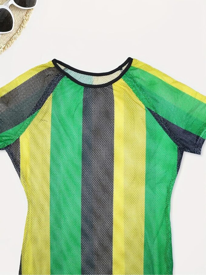 XZLUFNY Womens Colorful Stripe Fishnet Beach Dress Bikinis Swimwear Cover Ups – Bild 6