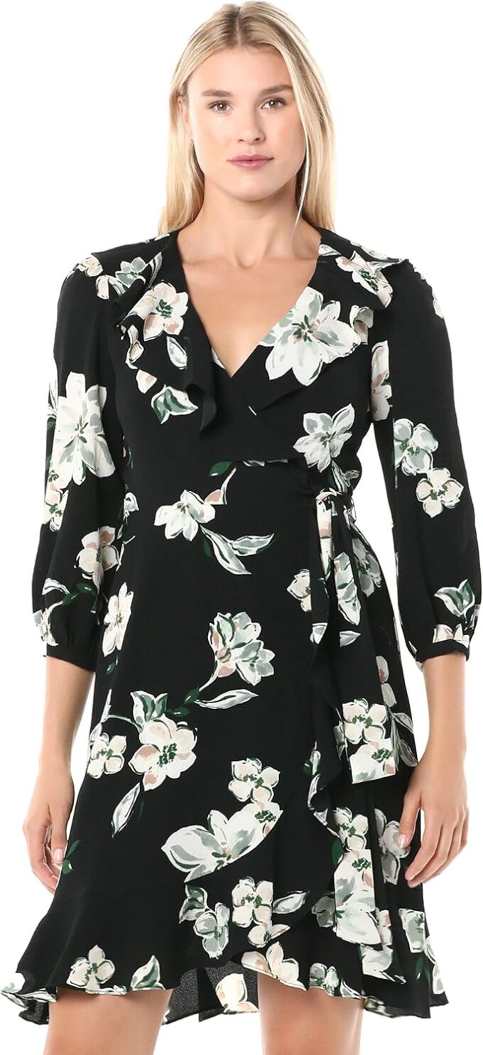 Donna Morgan Women's Stretch Crepe Floral Printed Wrap Dress