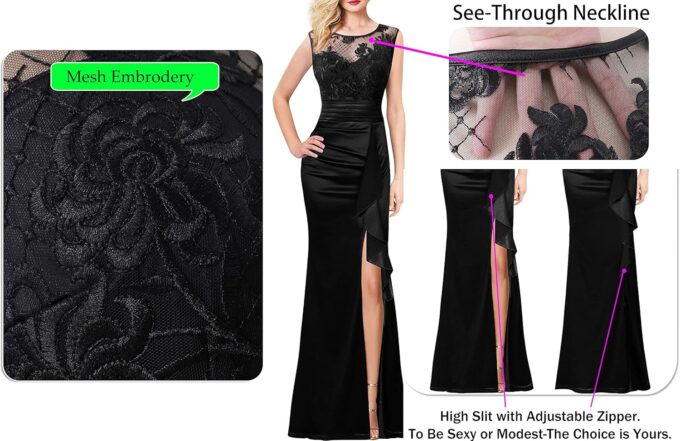 VFSHOW Womens Formal Ruched Ruffles Evening Prom Wedding Party Maxi Dress – Bild 5