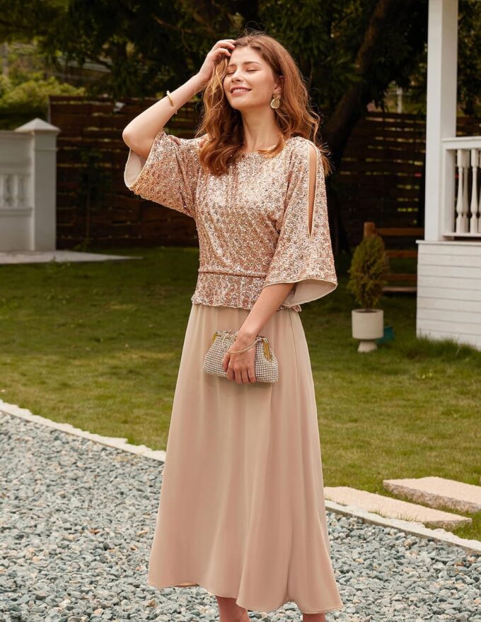 GRACE KARIN Sequin Dress for Women 2025 Mother of The Bride Dresses Wedding Guest Formal Chiffon Evening Gown – Bild 5