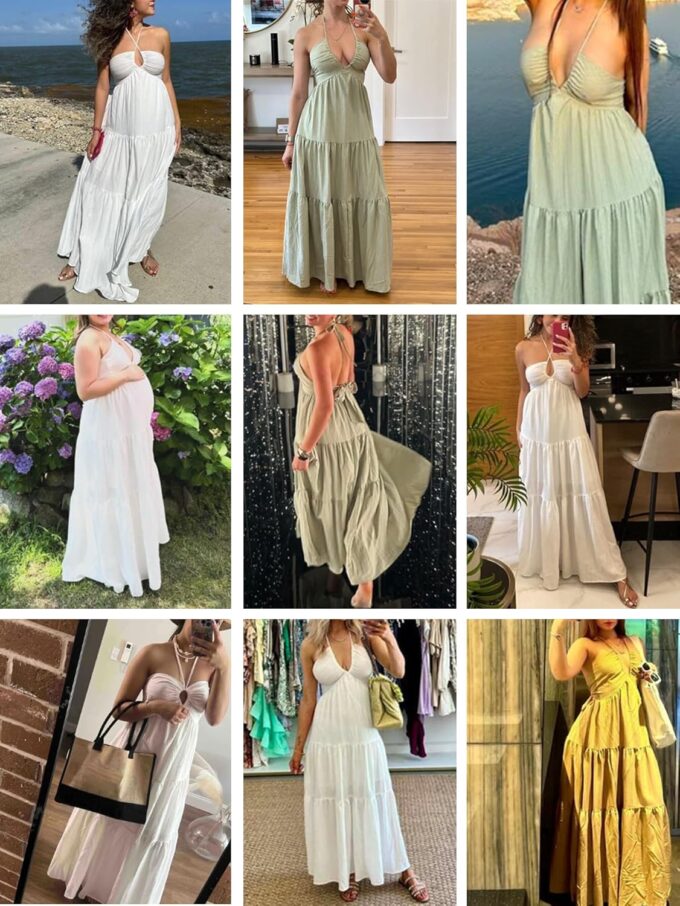 Narecte Women's Maxi Summer Dresses Halter V Neck Beach Dresses for Women A-Line Casual Dress for Vacation – Bild 7