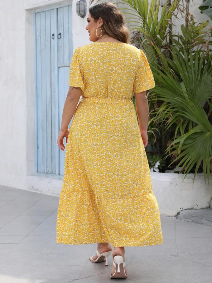 Womens Plus Size Summer Dresses Short Sleeve Wrap V Neck Floral Formal Maxi Wedding Guest Long Dress with Belt XL-5XL – Bild 5