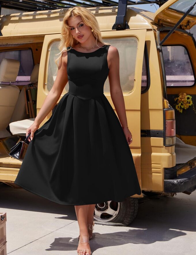 YMDUCH Women's Elegant Sleeveless Crew Neck Backless Swing A Line Evening Party Long Dress – Bild 5