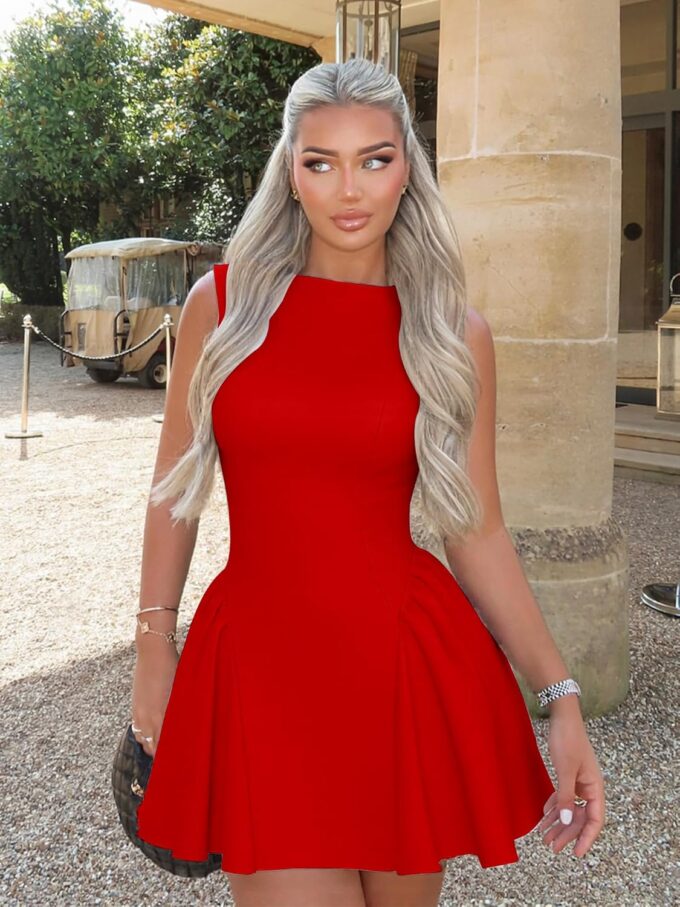 BORIFLORS Women's Sexy Ruched Bodycon Mini Dress Boat Neck Corset Cocktail Party Short Dresses – Bild 3