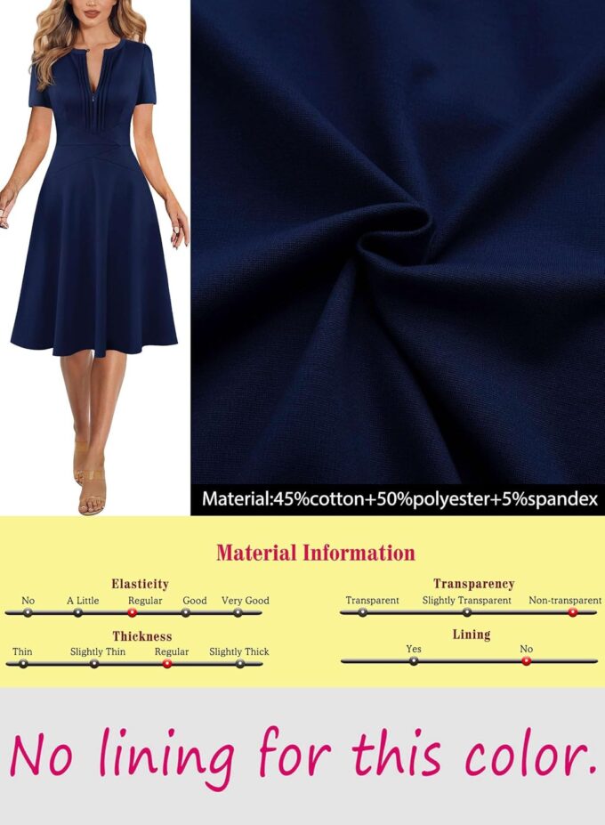 VFSHOW Damen Sommerkleid, Arbeit, Business, plissiert, Rundhalsausschnitt, Reißverschluss vorne, Knopfleiste, Büro, schmale A-Linie, Passform und ausgestelltes Kleid – Bild 8
