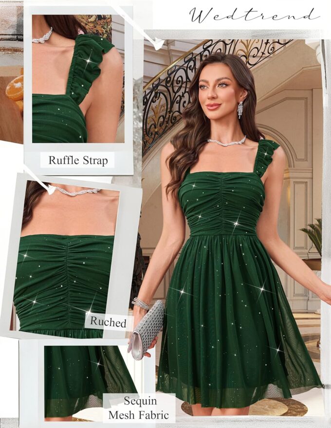 Wedtrend Sparkly Dresses for Women Mesh Mini Dress Sleeveless Ruched Cocktail Dress 80s Prom Homecoming Dresses – Bild 3