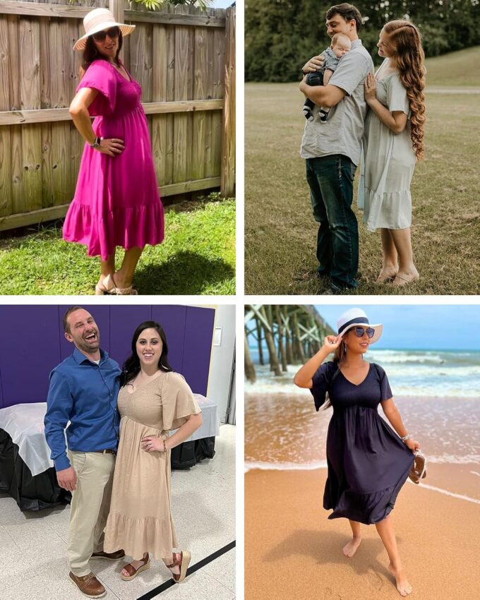 AUSELILY Women's Summer Empire Waist Dress Smocked Flutter Short Sleeve V Neck Midi Dresses 2025 New – Bild 6