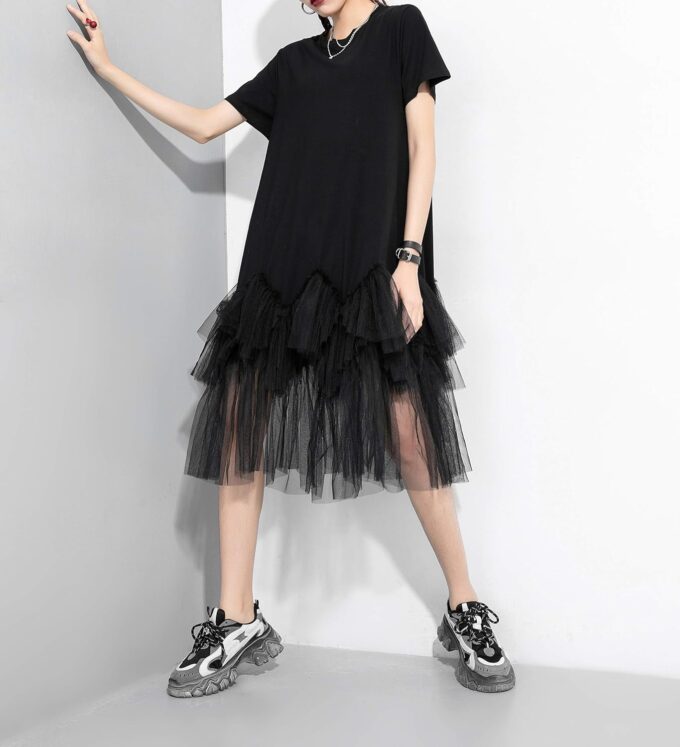 ellazhu Women's Casual Short Sleeve Crew Neck Tutu Tulle Dress with an Oversized Fit GY2266 – Bild 5