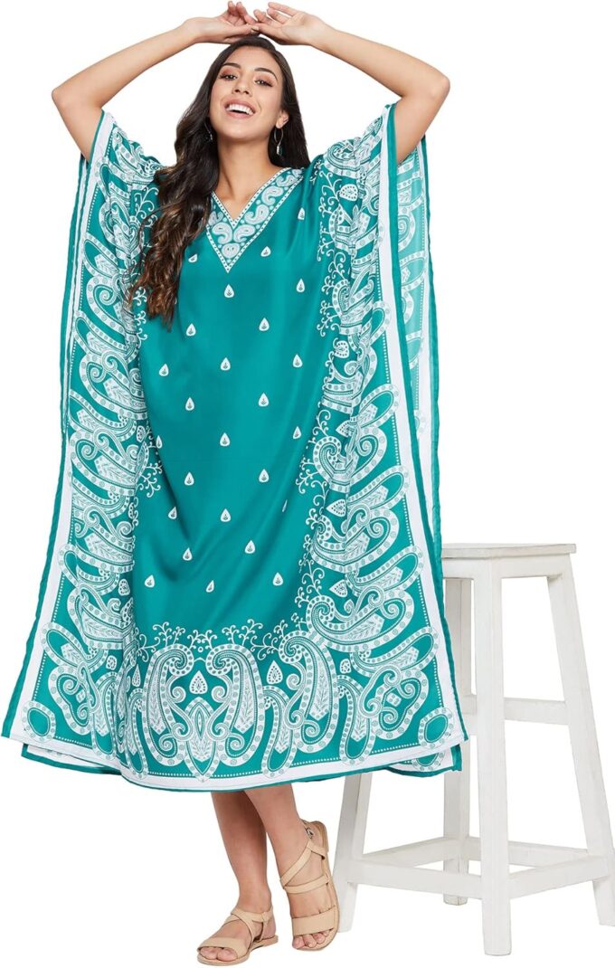 Oussum Plus Size Kaftan for Women Polyester Summer Caftan Swimwear Cover Ups Maxi Beach Dress – Bild 4