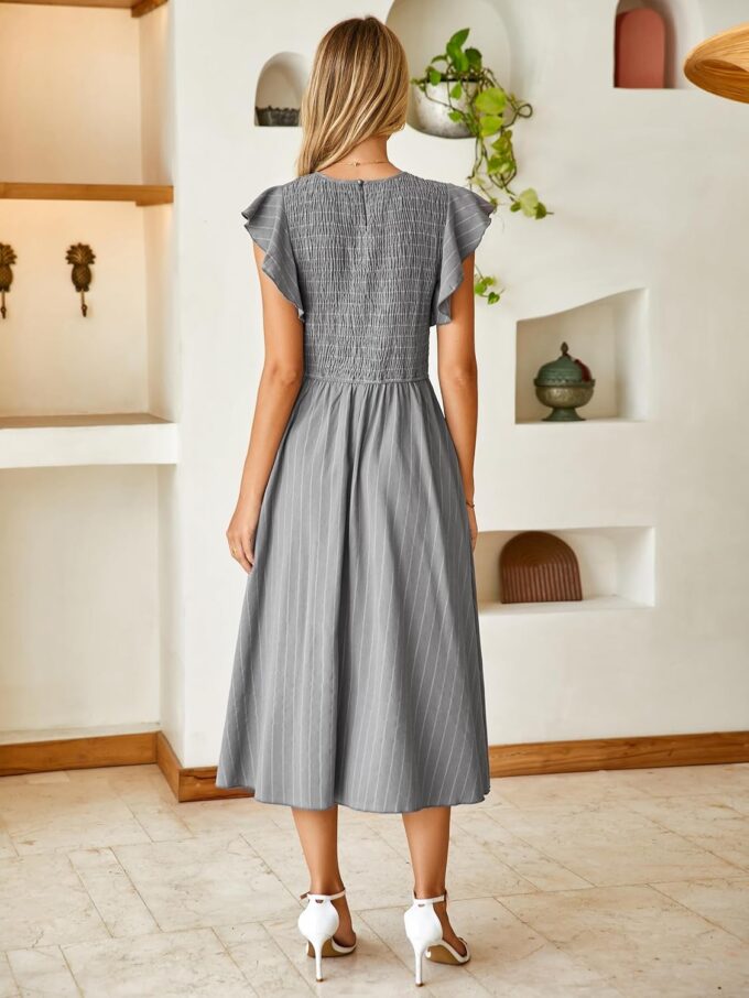 Simplee Womens Striped Midi Summer Dress Smocked Flutter Short Sleeve Dress 2025 Flowy Casual Dress with Pockets – Bild 6