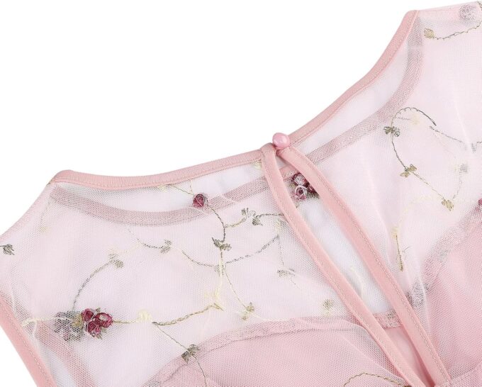1950s Dresses for Women Vintage Floral Embroidery Mesh Dress Sleeveless Round Neck Swing Dress – Bild 6