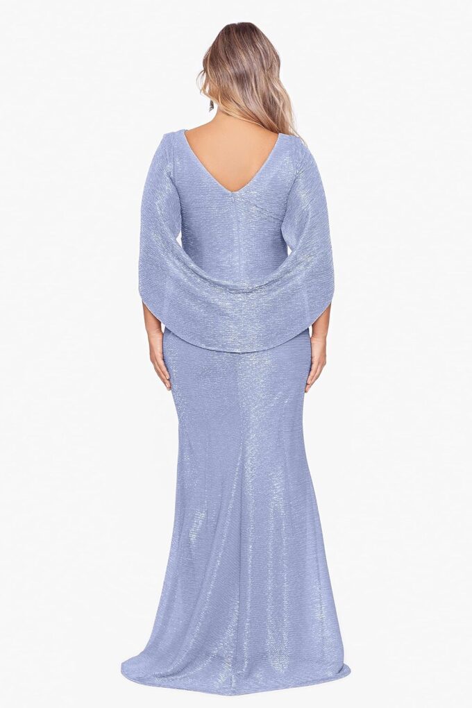 Betsy & Adam Women's Plus Size Long Metallic Stretch Cowl Neck Drape Back Dress – Bild 2