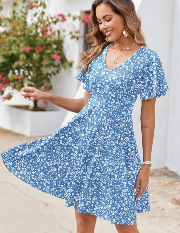 Zeagoo Womens Summer Dress Casual Swing Floral Ruffle Short Sleeve Sundresses Beach Mini A-line Shift Dress 2025 with Pockets – Bild 3