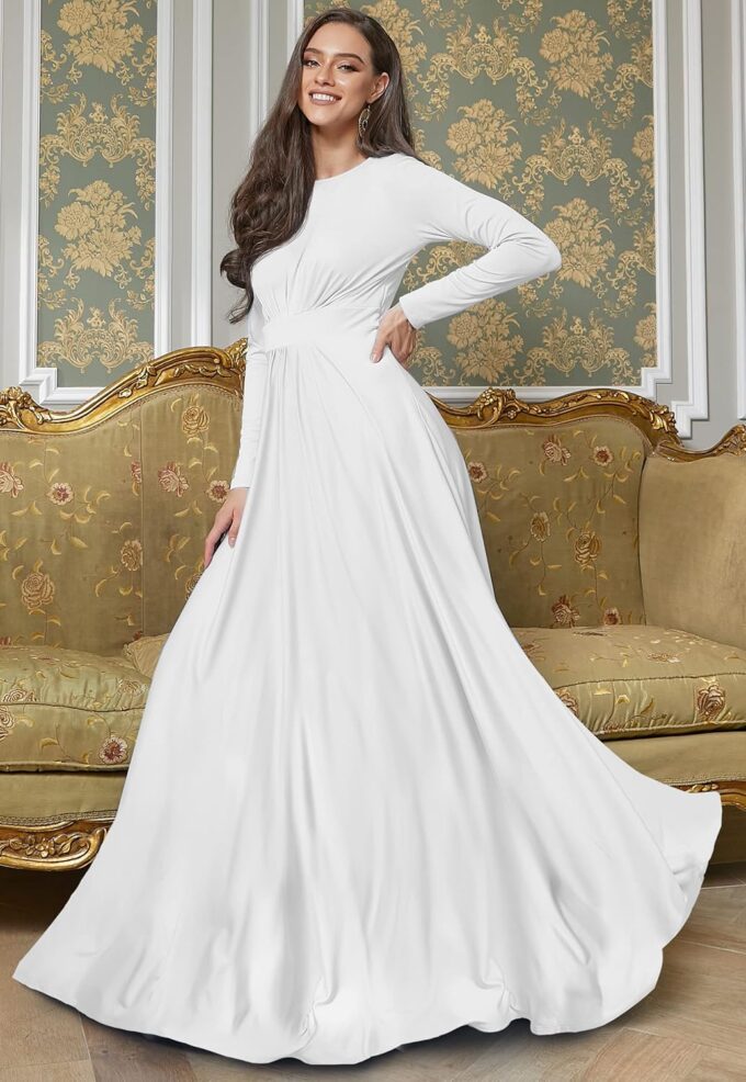 KOH KOH Womens Long Sleeve Flowy Empire Waist Fall Winter Party Gown – Bild 2
