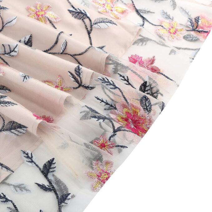 1950s Dresses for Women Vintage Floral Embroidery Mesh Dress Illusion Round Neck Short Sleeve – Bild 7