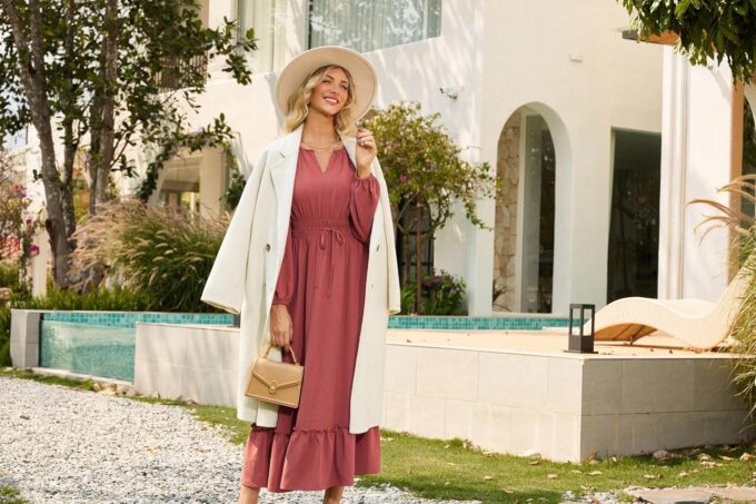 GRACE KARIN Women's Fall Dresses 2025 Long Sleeve Casual Maxi Boho Long Dress High Waisted A-Line Ruffle Dress Elegant Classy – Bild 7