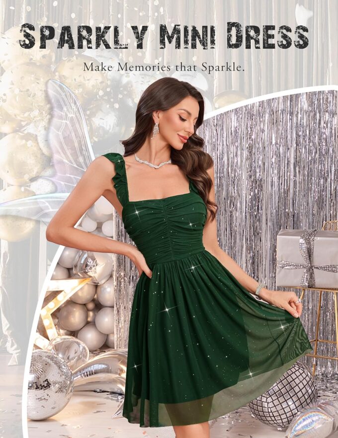 Wedtrend Sparkly Dresses for Women Mesh Mini Dress Sleeveless Ruched Cocktail Dress 80s Prom Homecoming Dresses – Bild 4
