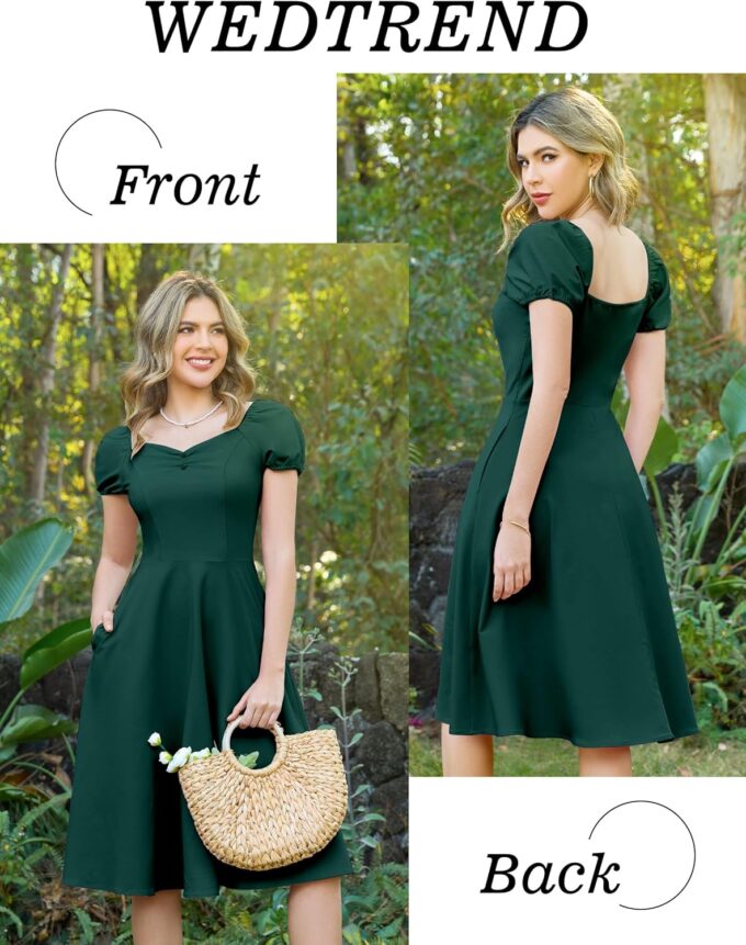 Wedtrend Women's 1940s Dress with Sleeve Midi Vintage Dress Swing Cocktail Dress Retro Cottagecore Dress – Bild 2