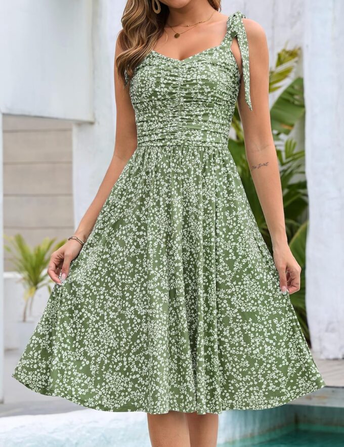 Kranda Women 2025 Summer Casual Spaghetti Strap Sundress V Neck Sleeveless Flowy Boho Floral Midi Dress with Pockets – Bild 2